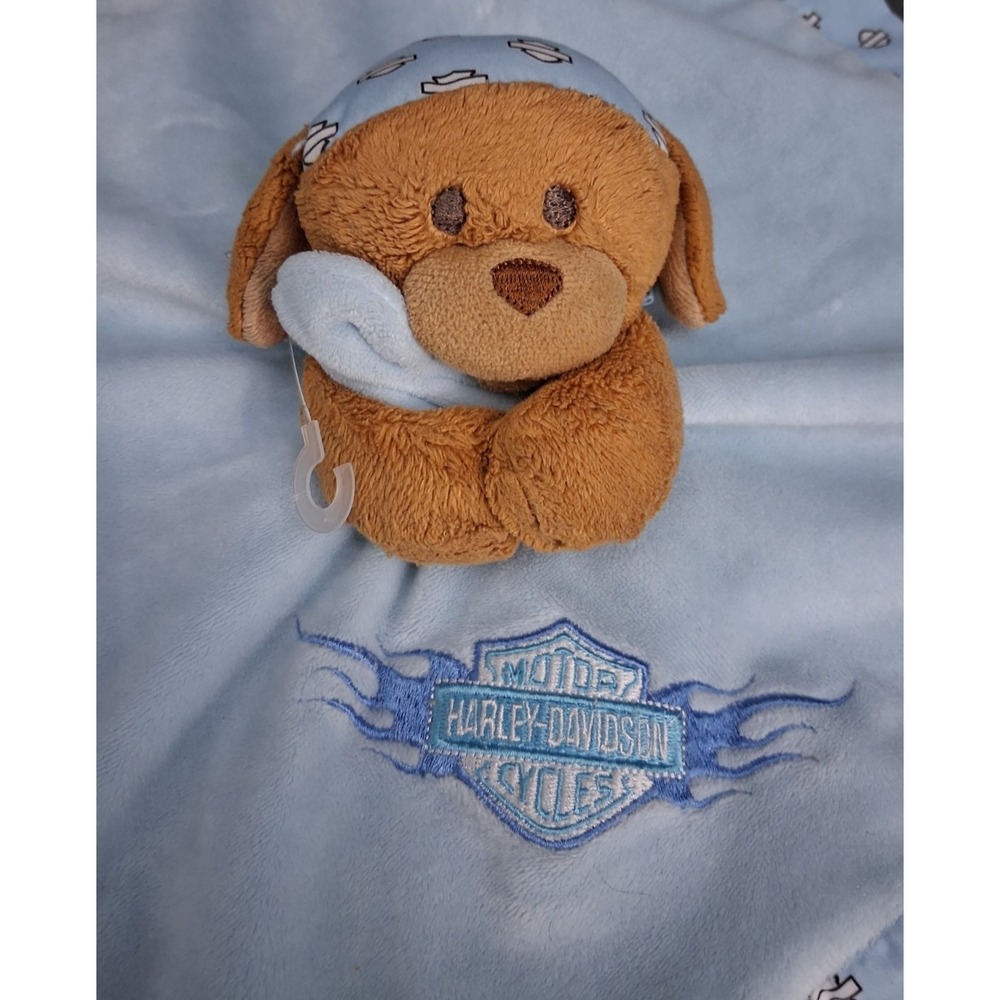 Harley-Davidson Baby Security Blanket Lovey Dog Blue/Brown Embroidered 13.5 in - Picture 7 of 8